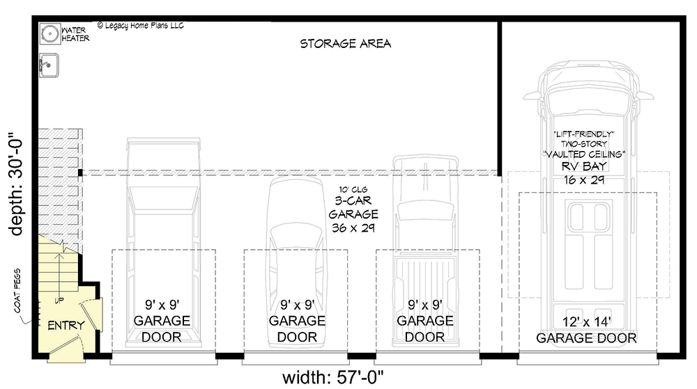 Plan 680100VR: 3-Bed Garage Apartment with RV Parking - Floor Plan - Garage Level