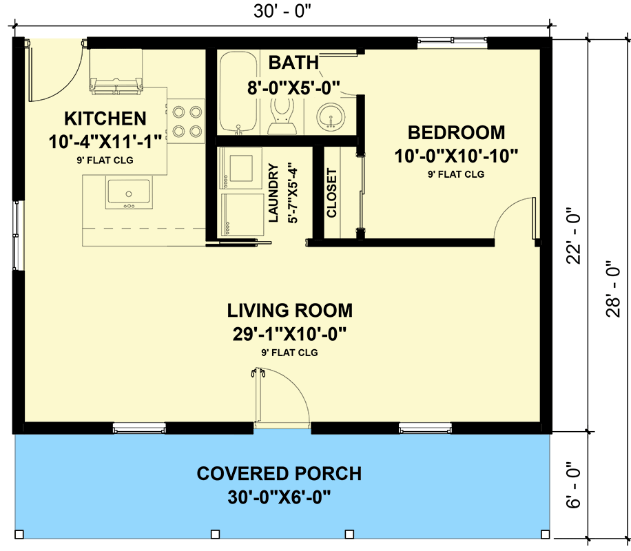 Plan 420086WNT: Compact Country Cabin with Covered Porch - Floor Plan - Main Level - Cabin, Cottage, Country, Craftsman
