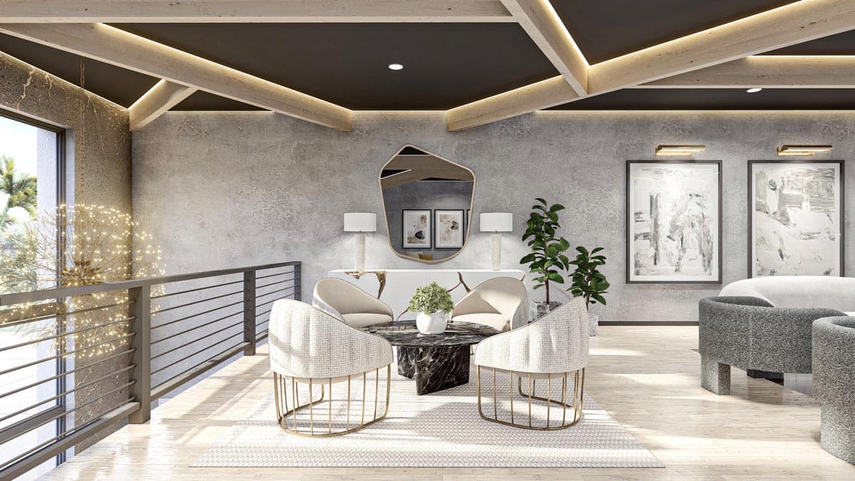 Plan 623213DJ: 7-Car Modern Garage with Shop and Lounge with Plexiglass Viewing Floor  - Image #12 - Contemporary, Mid Century Modern, Modern