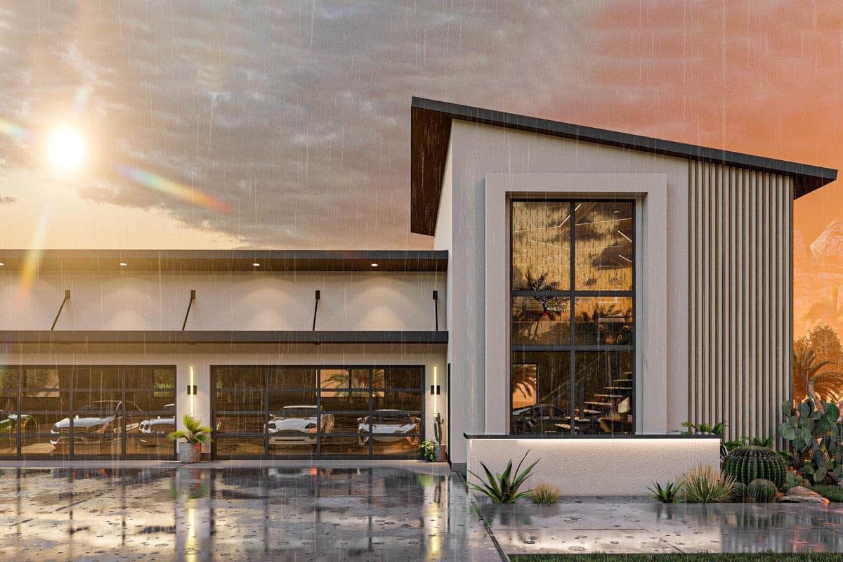 Plan 623213DJ: 7-Car Modern Garage with Shop and Lounge with Plexiglass Viewing Floor  - Image #17 - Contemporary, Mid Century Modern, Modern