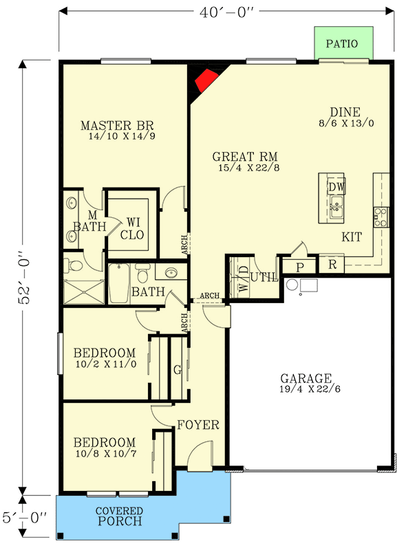 Plan 28067J: 3 Bed Craftsman House Plan Under 1600 Square Feet with 2-Car Garage - Floor Plan - Main Level - Cottage, Craftsman, Northwest