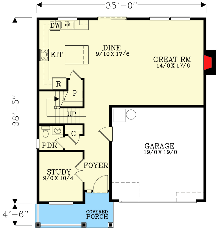 Plan 28072J: Traditional 2100 Square Foot Home Plan with Study and Second-level Laundry Room - Floor Plan - Main Level - Country, Craftsman, New American, Northwest, Traditional