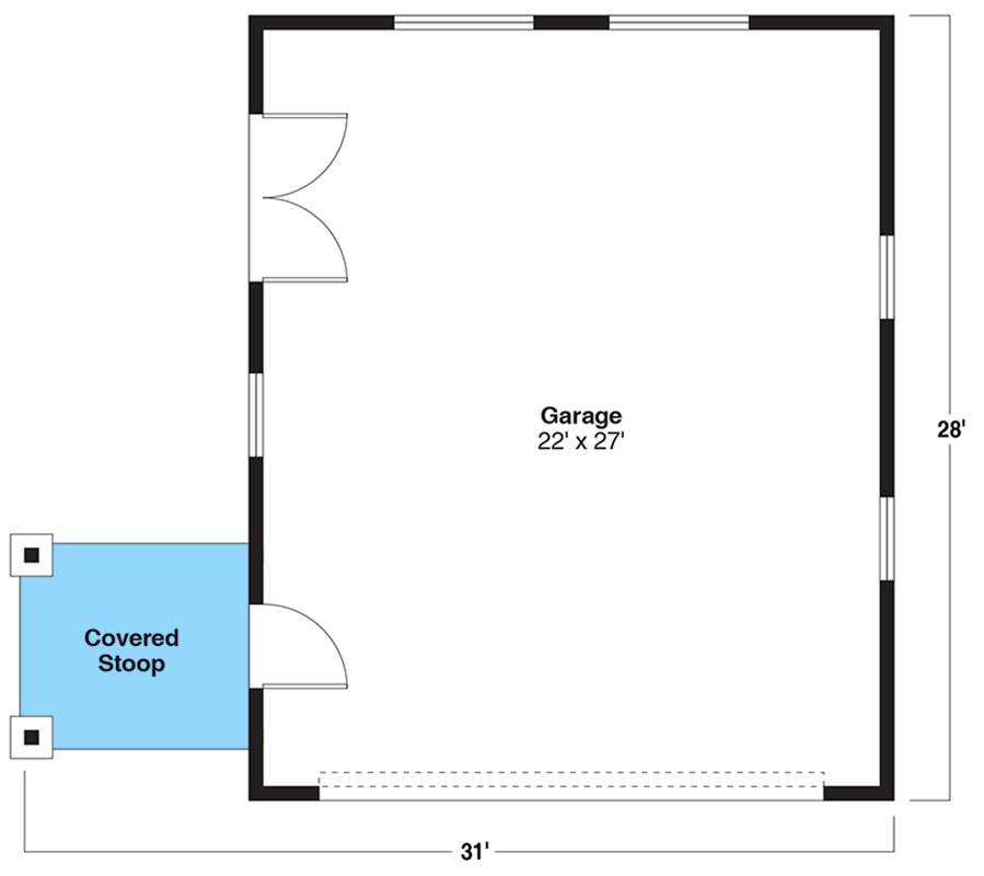 Plan 72383DA: 644 Square Foot 2-Car Craftsman-Style Garage - Floor Plan - Main Level - Craftsman