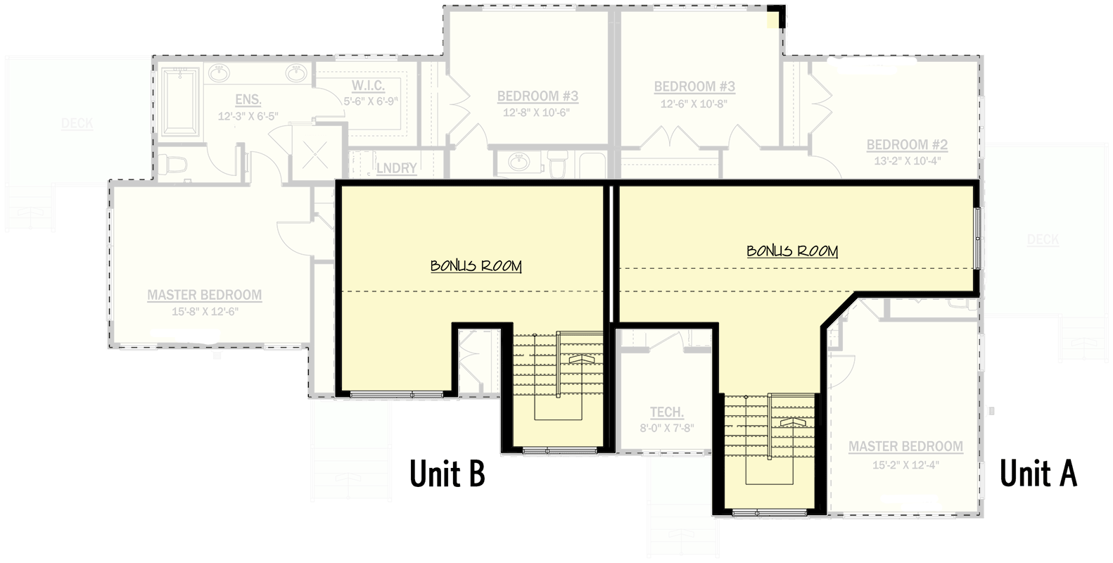Plan 81817AB: 3-Story Modern Duplex with Asymmetrical 3-Bed Units - Floor Plan - 3rd Floor