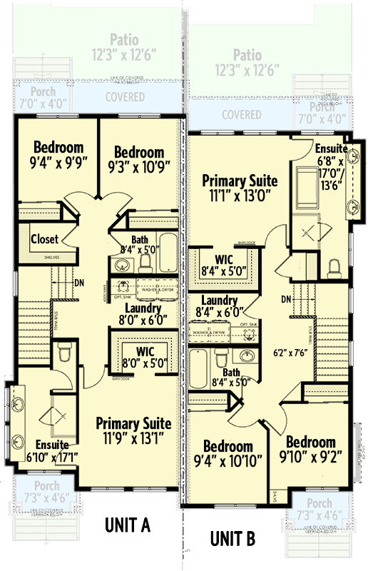 Plan 81818AB: New American Duplex House Plan with 1700 Square Foot Units - Floor Plan - Second Level - Craftsman, New American, Northwest, Transitional