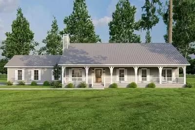 3-Bed Country Ranch with Home Office and 8-Foot-Deep Porches Front and Back - 2313 Sq Ft