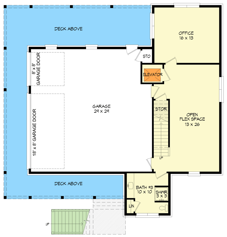 Plan 680101VR: 3-Bed Country Home Plan with an Elevator on a Walkout Basement - Floor Plan - Ground Level - Cottage, Country, Craftsman, Farmhouse