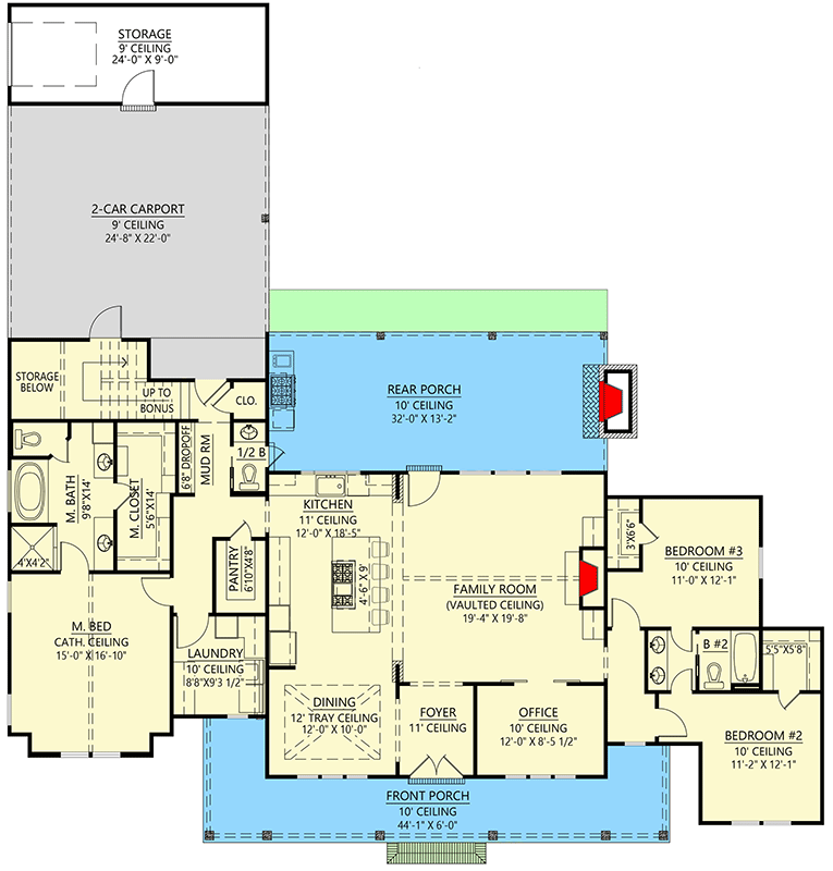 Plan 56536SM: 3-Bed Modern Farmhouse Plan Under 2300 Square Feet with Balanced Exterior - Floor Plan - Main Level - Country, Farmhouse, Modern Farmhouse, New American, Southern, Traditional