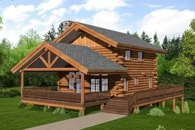 2-Story Log Cabin with Wraparound Deck