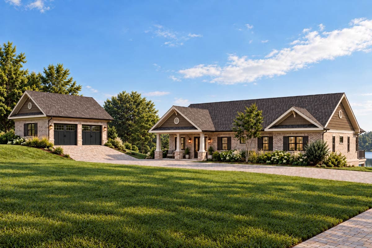 Plan 871030JEN: Craftsman Lake House Plan with Detached 2-Car Garage and Great Outdoor Living Spaces - Image #2 - Country, Craftsman, Mountain, Ranch