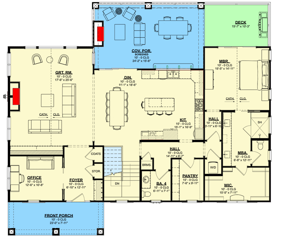 Plan 871030JEN: Craftsman Lake House Plan with Detached 2-Car Garage and Great Outdoor Living Spaces - Floor Plan - Main Level - Country, Craftsman, Mountain, Ranch