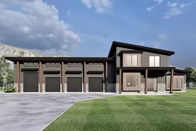 Modern Barndominium-Style House Plan with 4-Car Garage and Workshop