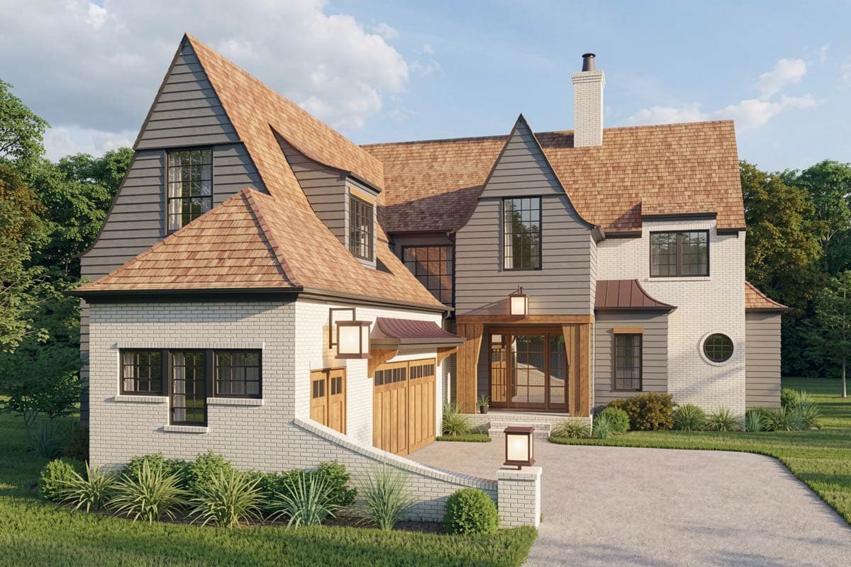Plan 93164EL: Exclusive Transitional Craftsman with Office and Bonus Room  - Image #1 - Cottage, Country, Craftsman, French Country, New American, Transitional