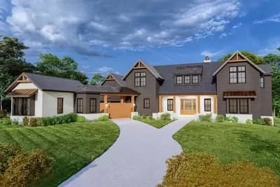 Transitional Craftsman Plan with Gated Motor Court and Main-Level Owner's Suite