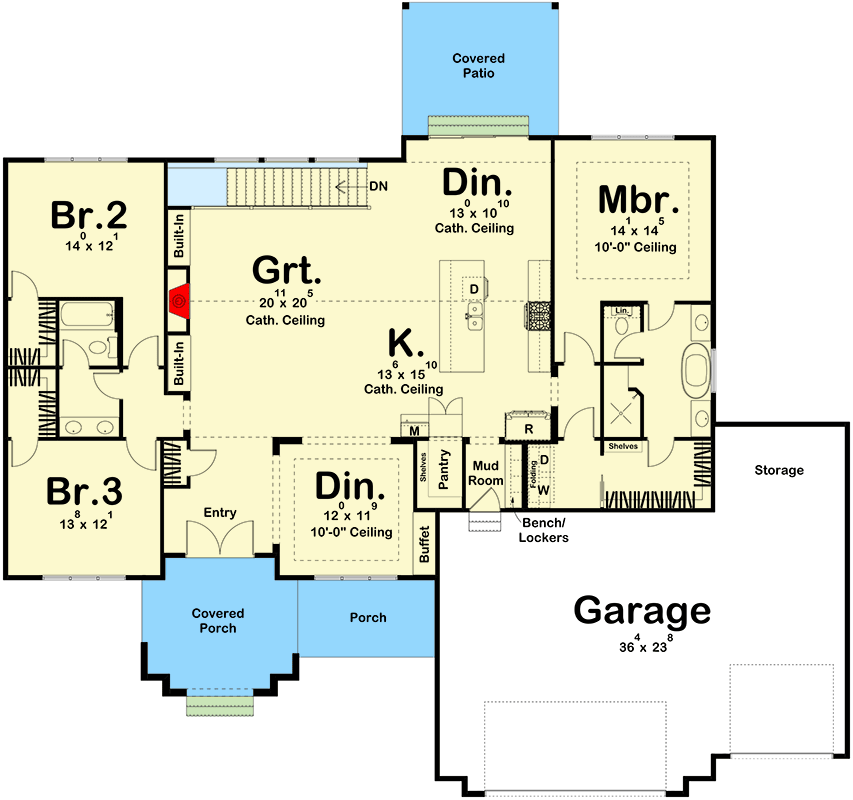 Plan 623215DJ: Expandable Modern Ranch House Plan with 3 Beds Under 2300 Square Feet - Floor Plan - Main Level - Country, Modern Farmhouse, New American, Ranch, Transitional