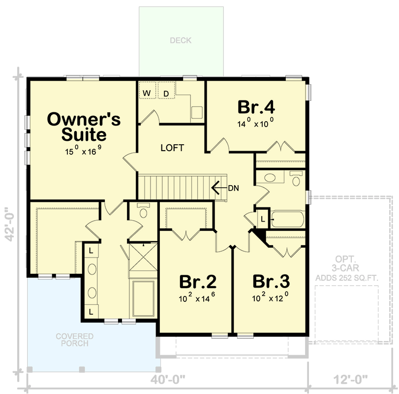 Plan 42436DB: 2300 Square Foot New American House Plan with a 2- or 3-Car Garage - Floor Plan - 2nd Floor - Country, Craftsman, New American