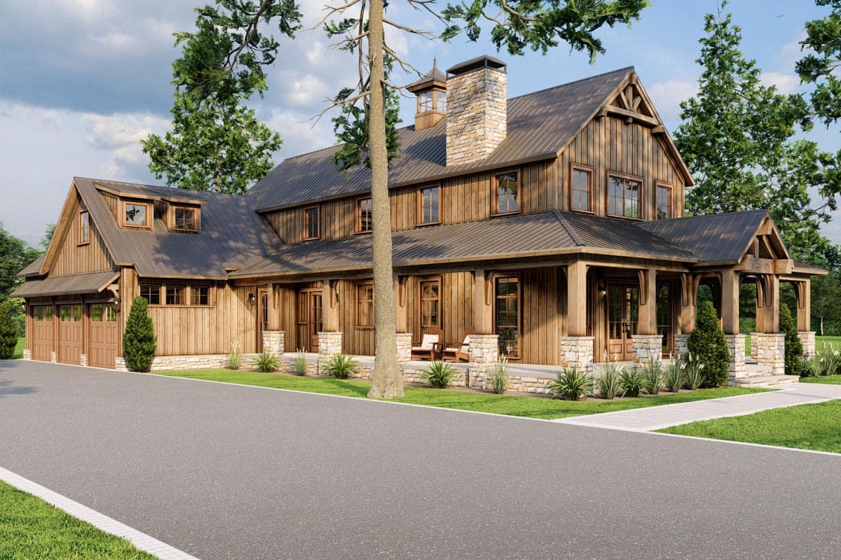 Plan 70844MK: Rustic Country Barn-Like House Plan with 4 Beds and a Screened Porch with Fireplace - Image #4 - Barndominium, Country, Farmhouse, Modern Farmhouse, Mountain, Rustic