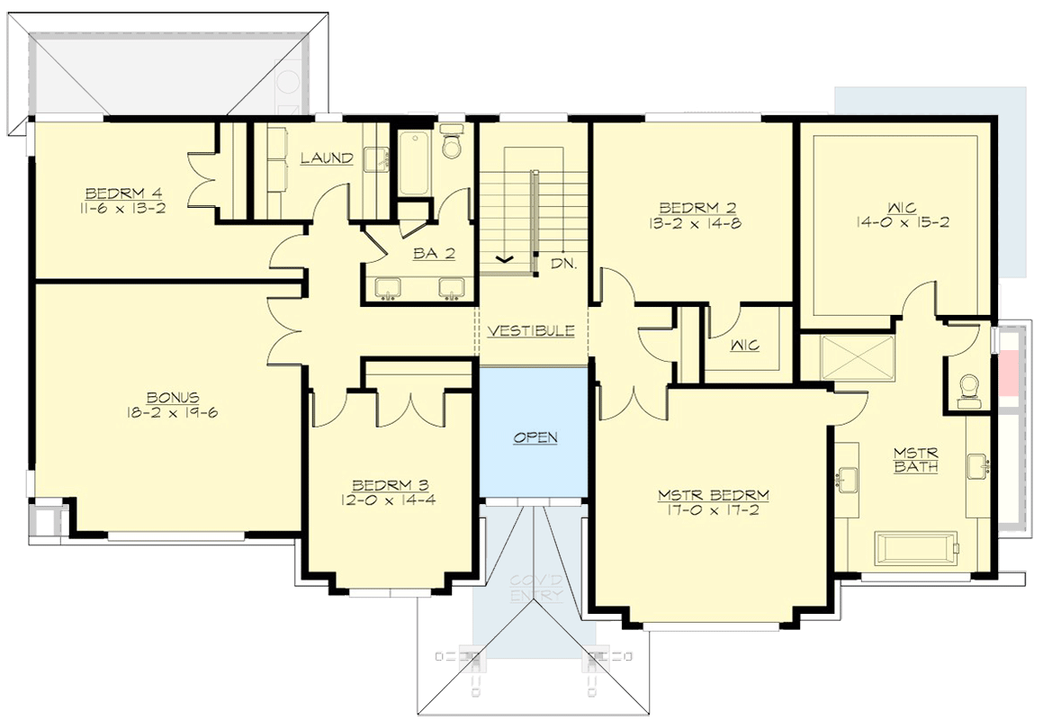 Plan 23101JD: 73-Foot Wide Modern House Plan Under 3800 Square Feet with Natural-Light Filled Second Floor - Floor Plan - 2nd Floor - Contemporary, Mid Century Modern, Modern, Northwest