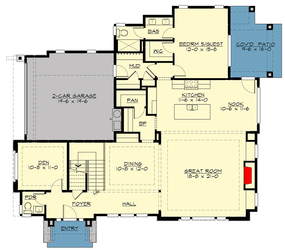Plan 23161JD: Over 4,000 Square Foot Northwest Craftsman with 3rd-floor Bonus Room - Floor Plan - Main Level - Contemporary, Craftsman, New American, Northwest