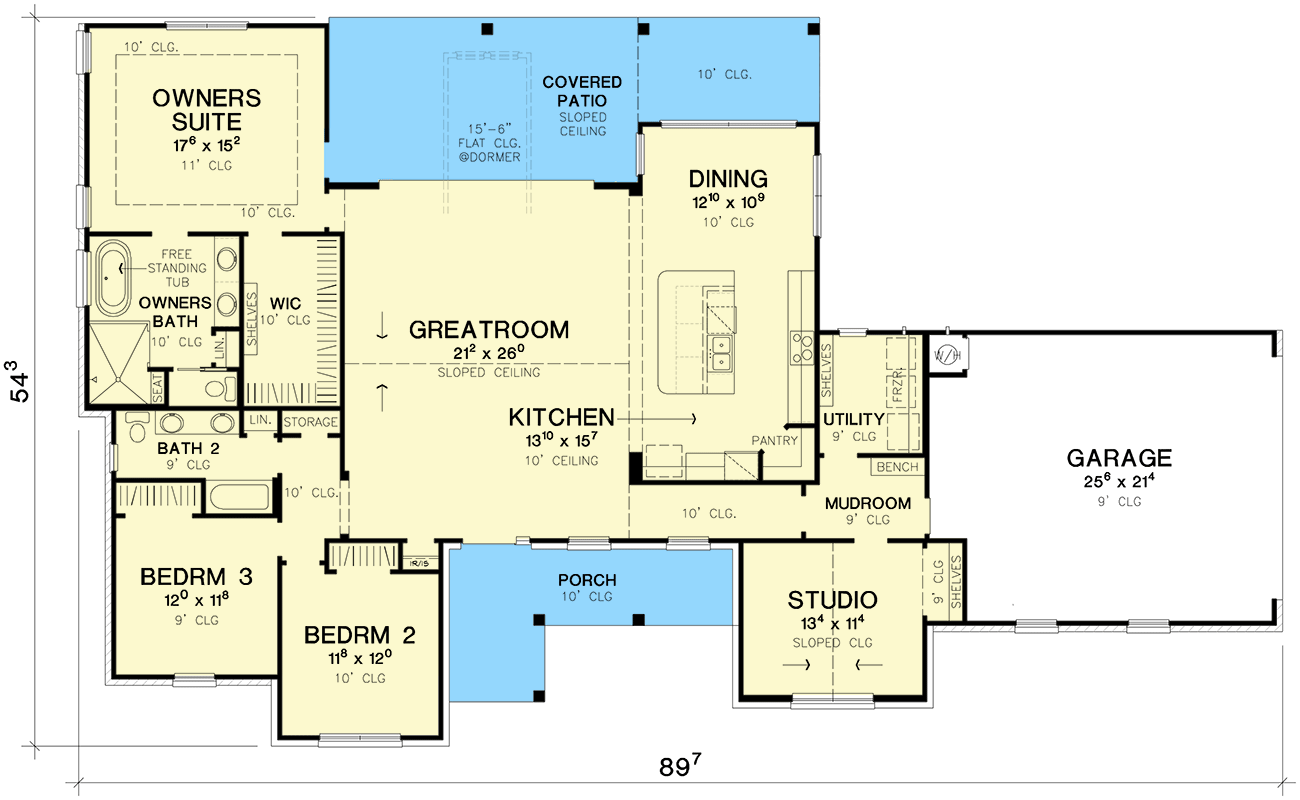 Plan 31210D: Modern Hill Country Ranch Home Plan Under 2400 Square Feet with Vaulted Great Room - Floor Plan - Main Level - Country, Hill Country, Ranch