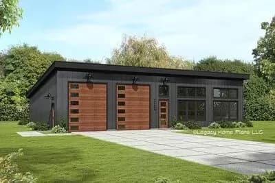 Mid-Century Modern House Plan with Home Office and Large Garage