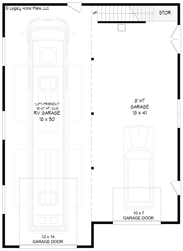 Plan 680105VR: RV-Friendly Detached Garage Plan with 803 Square Foot Bonus Space Above - Floor Plan - Main Level - Traditional