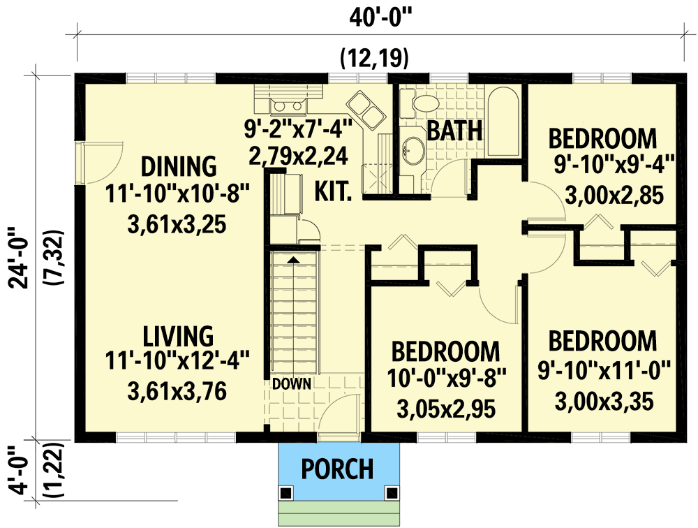 Plan 80991PM: 960 Square Foot 3-Bed Ranch House Plan - Floor Plan - Main Level - Ranch, Traditional