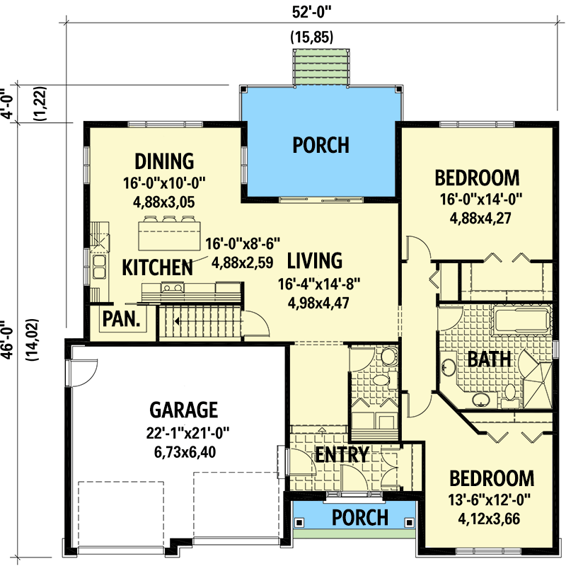 Plan 80994PM: 1600 Square Foot 2-Bed Rustic Craftsman Home Plan - Floor Plan - Main Level - Country, Craftsman, New American, Rustic