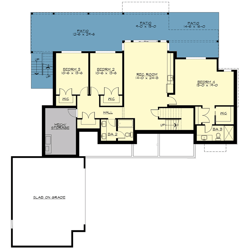 Plan 23340JD: Modern Mountain House Plan with 4 Beds and a Fully Finished Lower Level - 3333 Sq Ft - Floor Plan - Lower Level - Mid Century Modern, Modern, Mountain
