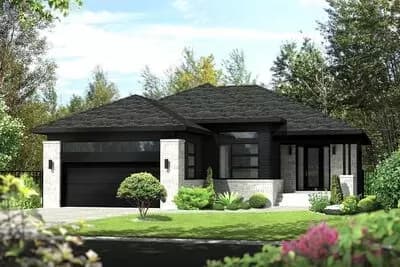 Hip Roof Modern Prairie House Plan Under 1600 Square Feet with 2 Bedrooms