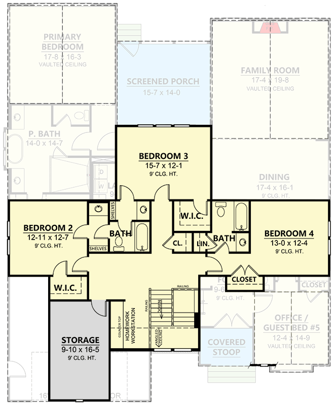 Plan 260024RVC: Transitional Farmhouse Plan Under 3500 Square Feet with Flex Room and Screened Porch - Floor Plan - 2nd Floor - Contemporary, Modern Farmhouse, New American, Scandinavian, Transitional