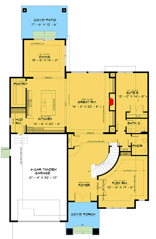 Plan 666197RAF: Over 4,100 Square Foot Modern Northwest Home Plan with Flex Space and Formal Dining Room - Floor Plan - Main Level - Contemporary, Modern, New American, Northwest, Transitional