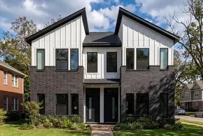 Modern Duplex House Plan with 950 Square Foot Units with Roommate-Style Upstairs Layout