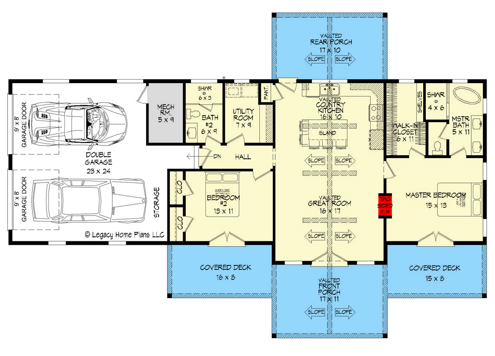 Plan 680106VR: Craftsman Ranch Home with a Two-Sided Fireplace in Master Bedroom and Great Room - 1200 Sq Ft - Floor Plan - Main Level - Country, Craftsman, Mountain, Ranch