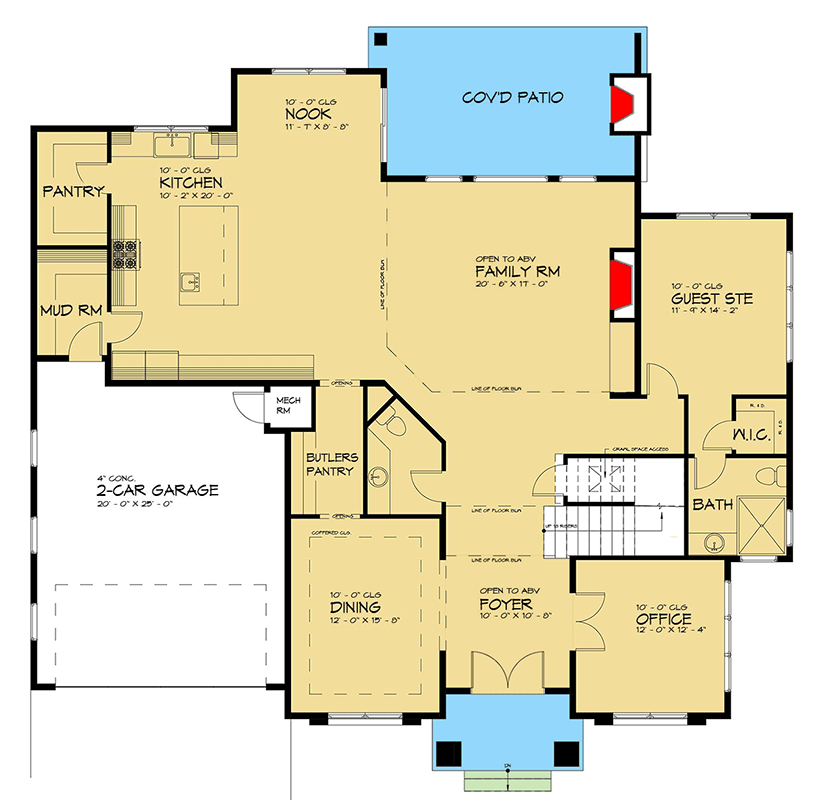 Plan 666201RAF: Over 4,000 Square Foot New American Home Plan with Office and Bonus Room - Floor Plan - Main Level - Contemporary, Craftsman, Modern, Mountain, New American, Northwest