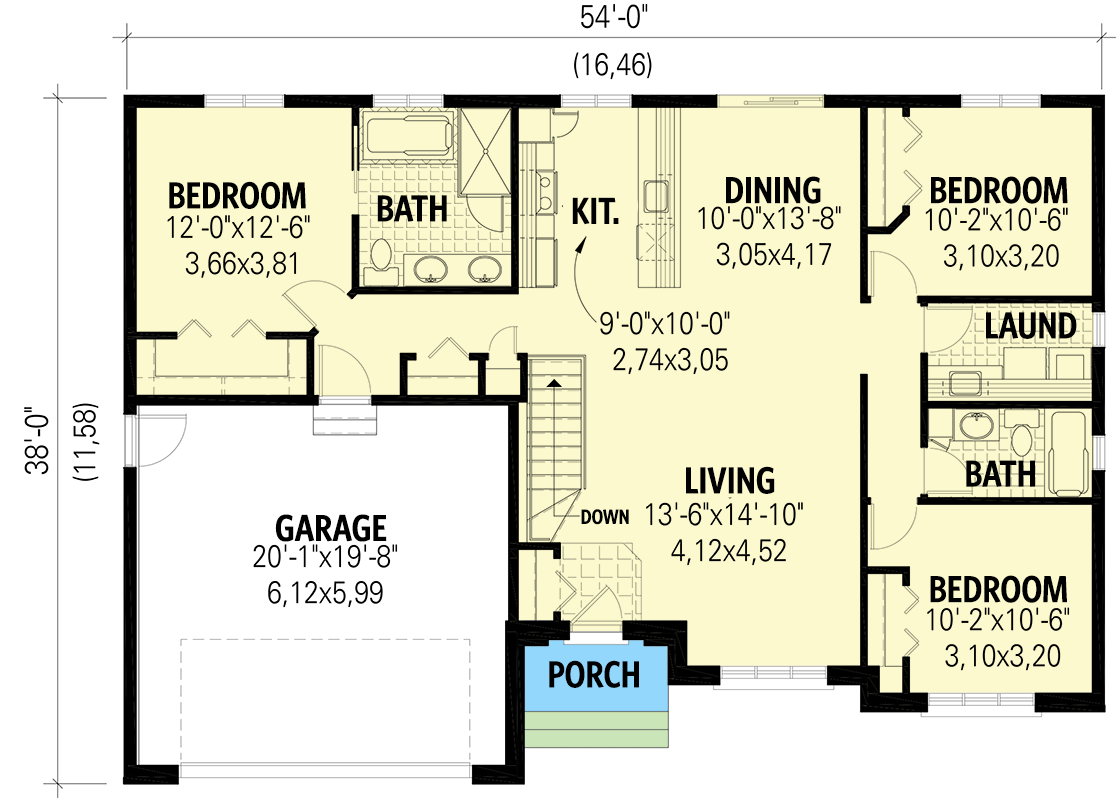 Plan 801000PM: 1,425 Square Foot Bungalow with Split-bed Layout - Floor Plan - Main Level - European, Transitional