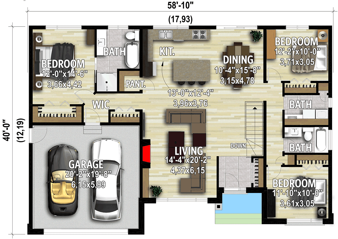 Plan 801006PM: Split Bedroom Contemporary One-Story House Plan Under 1700 Square Feet - Floor Plan - Main Level - Contemporary, New American, Northwest, Ranch
