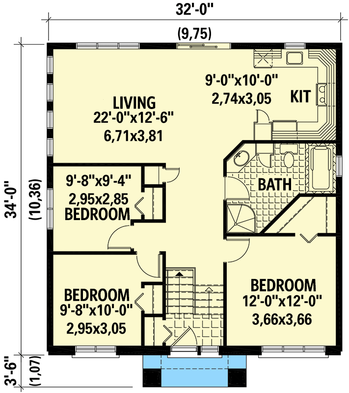 Plan 801007PM: Contemporary 3-Bed House Plan Under 1100 Square Feet with Split-Level Entry - Floor Plan - Main Level - Contemporary, Northwest, Prairie, Transitional