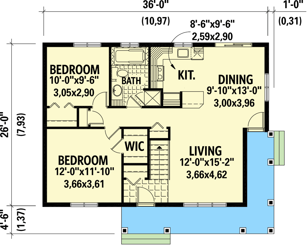 Plan 801012PM: Under 900 Square Foot Cottage Plan with Wraparound Porch - Floor Plan - Main Level - Cottage, Country, Traditional