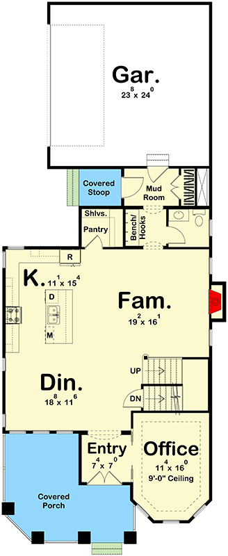 Plan 623221DJ: Contemporary Victorian-Style House Plan Under 2500 Square Feet with 3 Bedrooms - Floor Plan - Main Level - Contemporary, Country, Traditional, Transitional, Victorian