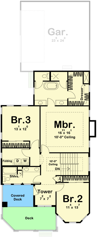 Plan 623221DJ: Contemporary Victorian-Style House Plan Under 2500 Square Feet with 3 Bedrooms - Floor Plan - 2nd Floor - Contemporary, Country, Traditional, Transitional, Victorian