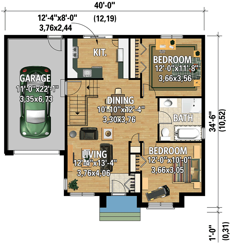 Plan 801022PM: 920 Square Foot Modern Bungalow with 2 Bedrooms - Floor Plan - Main Level - Bungalow, Contemporary, Modern, Northwest, Ranch