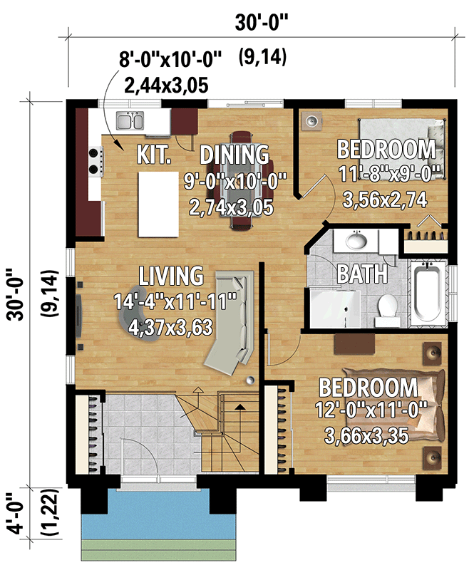 Plan 801023PM: 900 Square Foot Urban Bungalow with 30-Foot by 30-Foot Footprint - Floor Plan - Main Level
