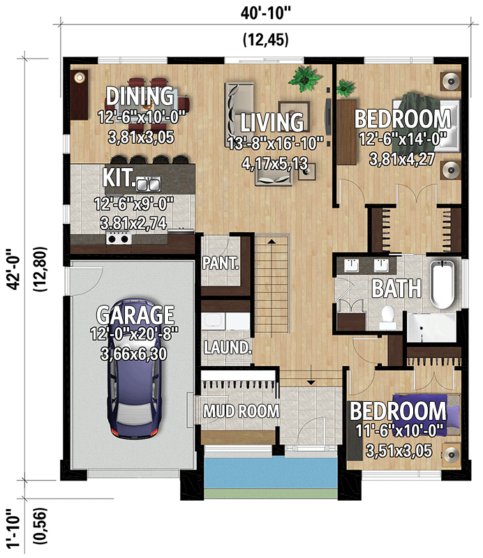 Plan 801024PM: 1,359 Square Foot Urban-Style House Plan with 2 Bedrooms - Floor Plan - Main Level - Mid Century Modern, Modern, Northwest