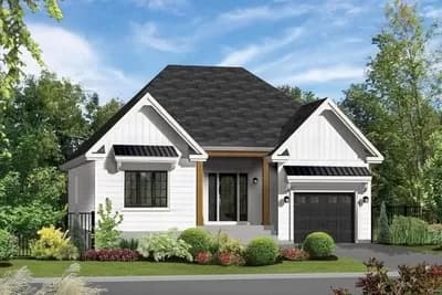 2 Bed New American Cottage House Plan Under 1200 Square Feet with 1-Car Garage