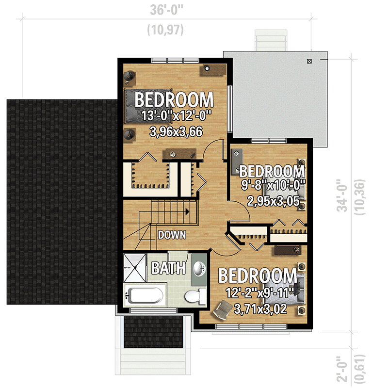 Plan 801036PM: Modern Urban Home Plan Under 1400 Square Feet with 3 Bedrooms - Floor Plan - 2nd Floor - Mid Century Modern, Modern, Northwest