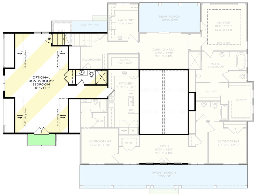 Plan 29917LDG: 3-Bed Country Craftsman House Plan With U-Shaped Kitchen - 2790 Sq Ft - Floor Plan - 2nd Floor - Country, Craftsman, Modern Farmhouse, New American, Ranch, Traditional