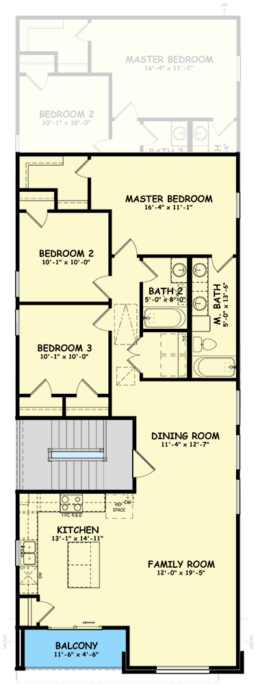 Plan 100301GHR: Modern Duplex for Narrow Infill Lots with Asymmetrical 3-Bed Units  - Floor Plan - 2nd Floor - Contemporary, European, Modern, Transitional