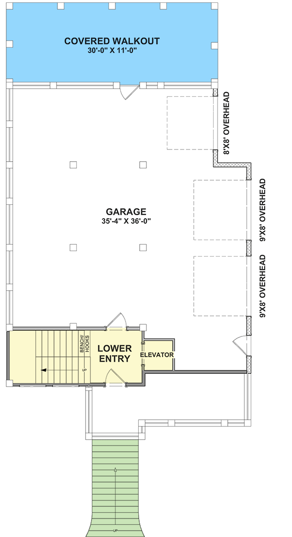 Plan 765048TWN: 4-Bed Coastal Contemporary with Elevator Under 3100 Square Feet - Floor Plan - Ground Level - Beach, Coastal, Coastal Contemporary, Contemporary, Low Country, Southern