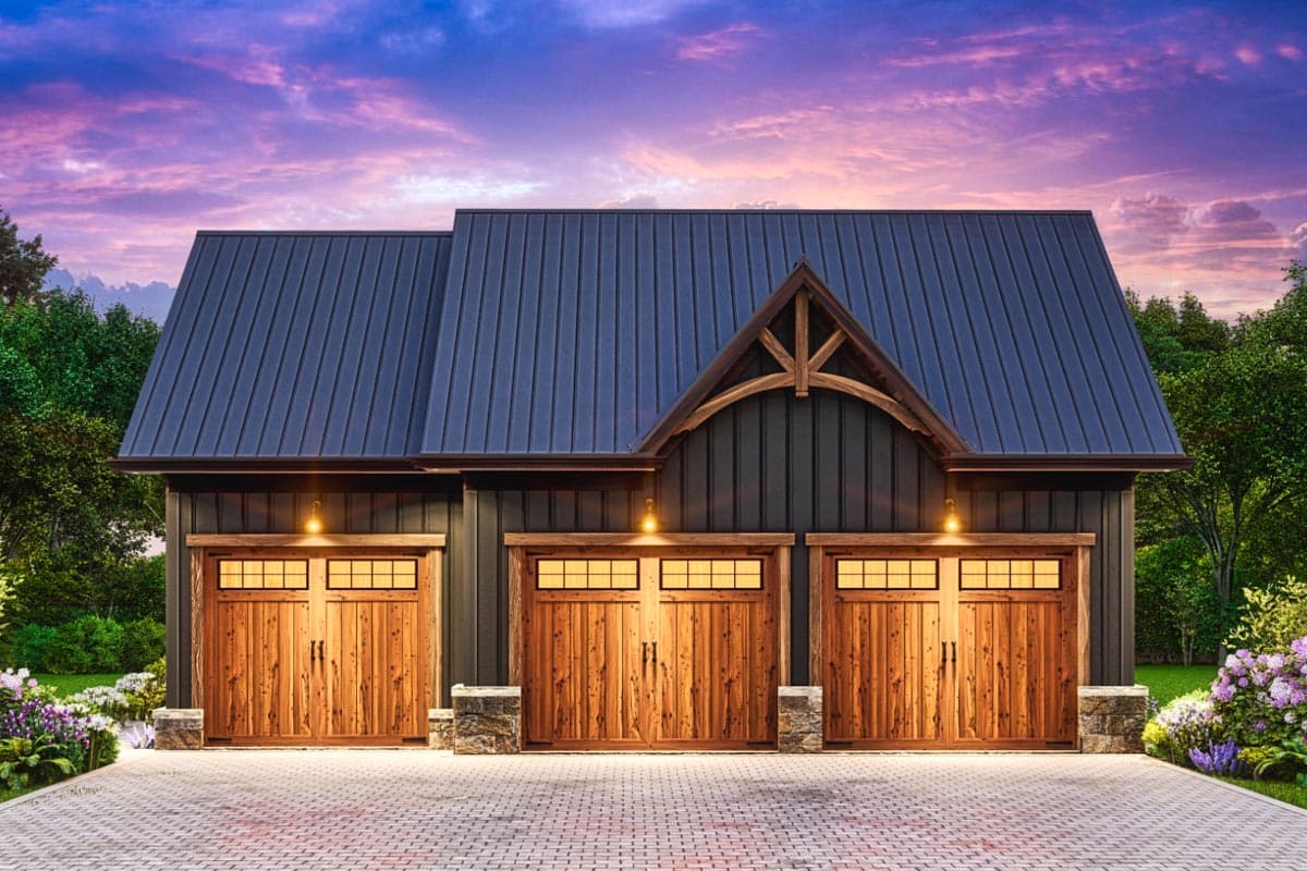 Plan 25803GE: 664 Square Foot 1-Bed Apartment Above 3-Car Garage - Image #4 - Carriage, Country, Craftsman, Mountain, New American, Rustic